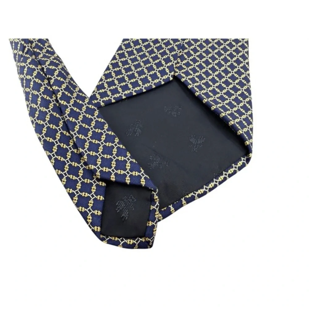 Brooks Brothers Tie Men Silk Blue Yellow Old Mondy Quiet Luxury Equestrian Chain